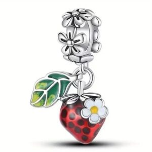 Silver Floral Strawberry Charm Bracelet
